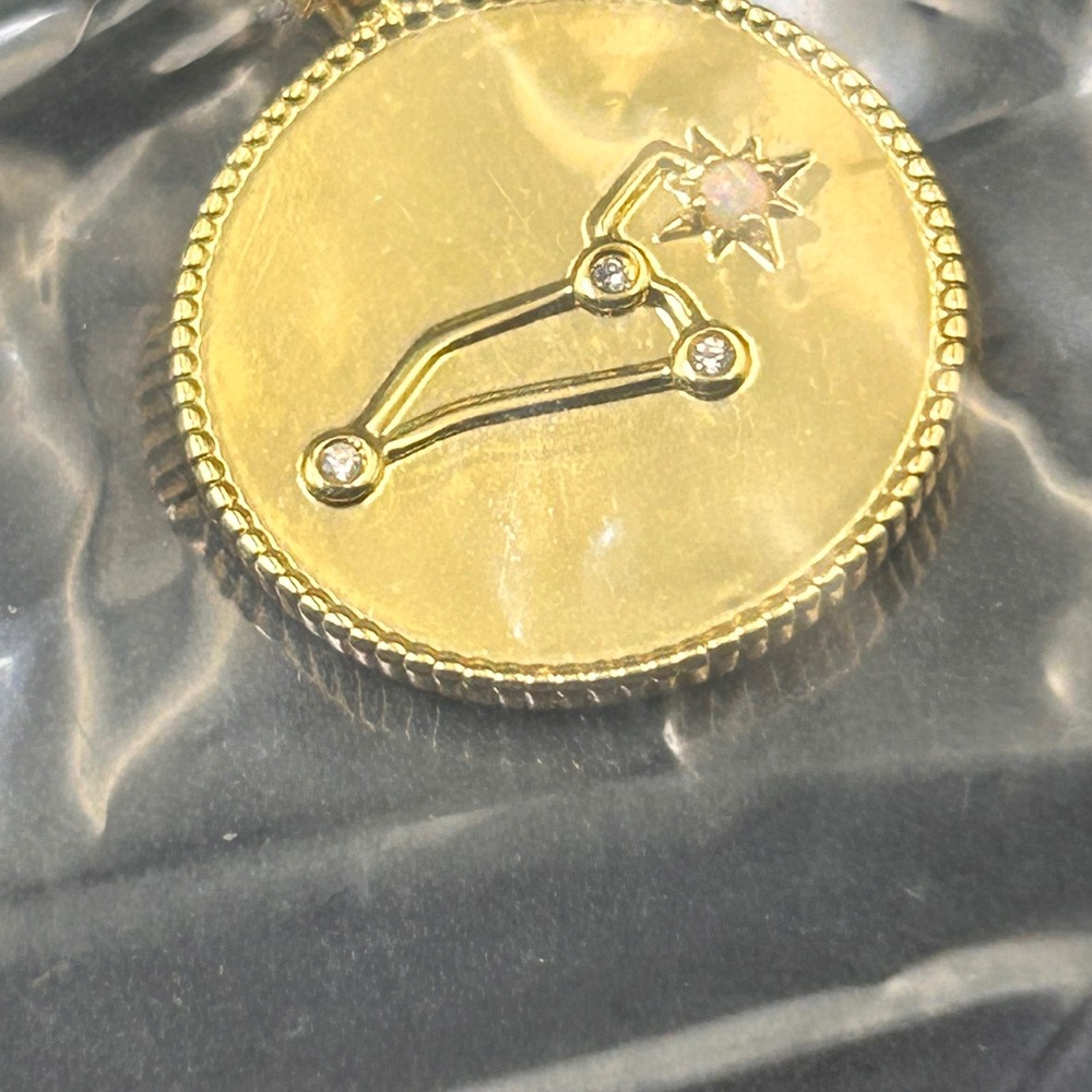 Gorjana Astrology Coin Necklace Leo Gold CZ Opalite Celestial Zodiac